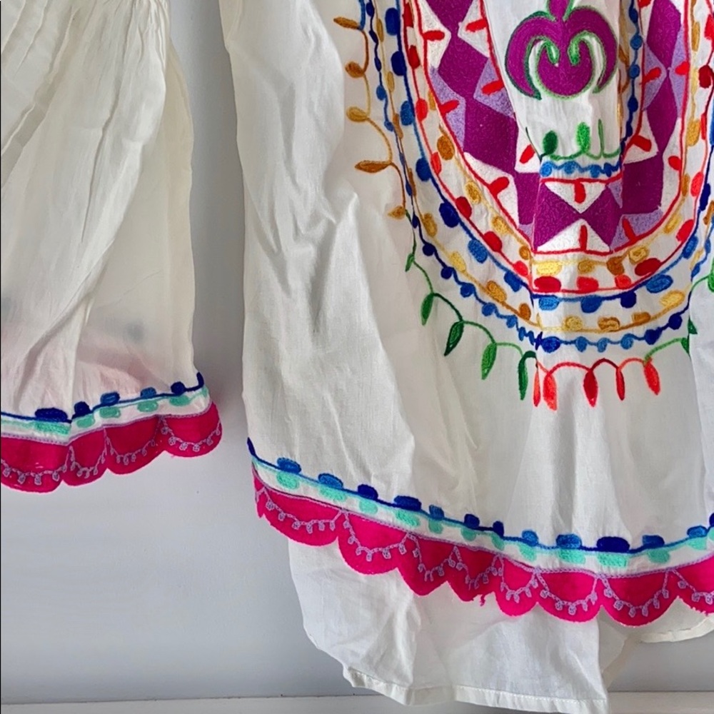 🌺Boho Handmade White Cotton Embroidered Top Sz S/M Quarter Flutter Bell Sleeve - Picture 8 of 10
